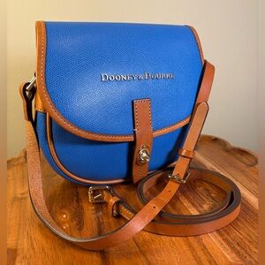 Dooney & Bourke Claremont Field Bag Blue Leather with Brown Trim EUC